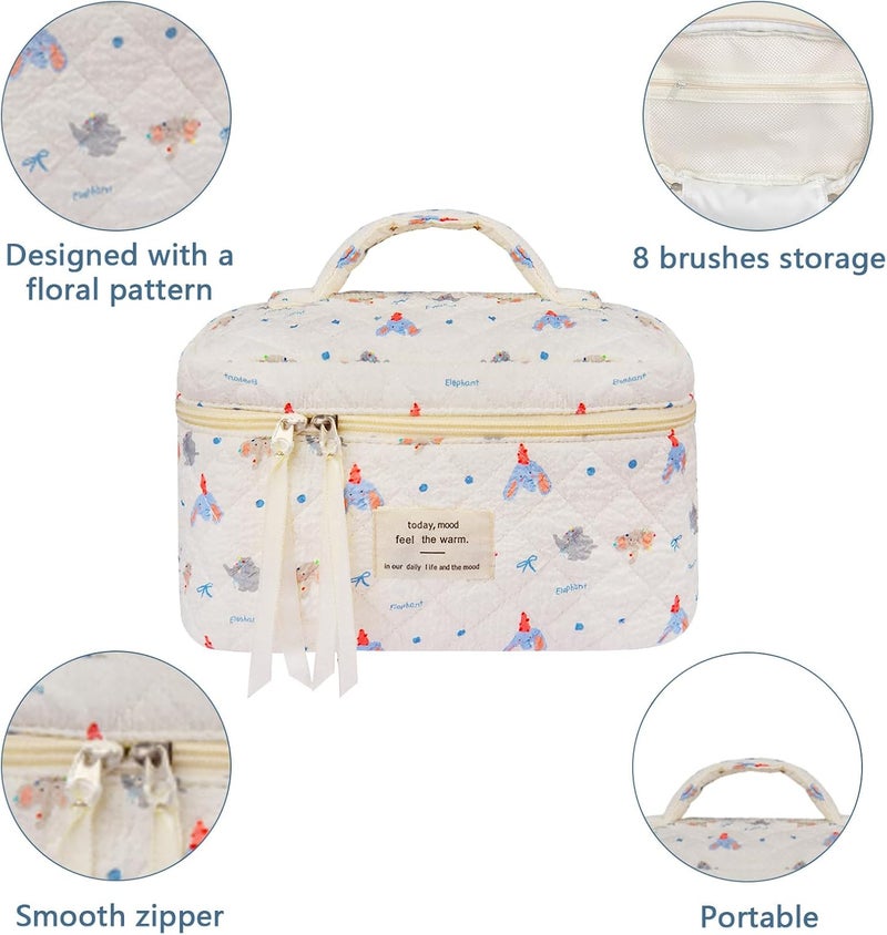 Gosect Large Makeup Bag, Cute Cosmetic Bag for Women Girls, Floral Coquette Aesthetic Toiletry Bag, Travel Make Up Organizer Bag (Small Elephant) - Image 4
